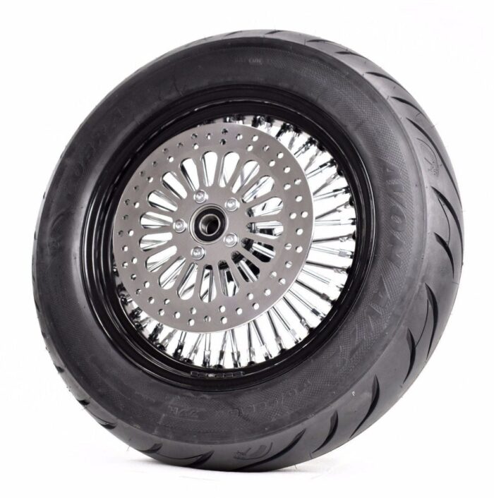 16 5.5 Black Rim 52 Mammoth Chrome Spoke Rear Wheel BW Tire Harley Touring ABS