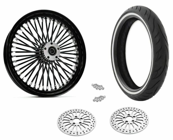 21 3.5 46 Fat King Spoke Black Out Front Wheel Whitewall Tire Harley Touring 08+