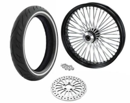21 3.5 Black 46 Fat King Spoke Front Wheel Rim Package WW SD Single Disc Harley