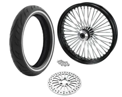 21 3.5 Black 46 Fat King Spoke Front Wheel Rim Package WW SD Single Disc Harley