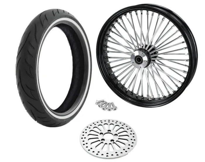 21 3.5 Black 46 Fat King Spoke Front Wheel Rim Package WW SD Single Disc Harley