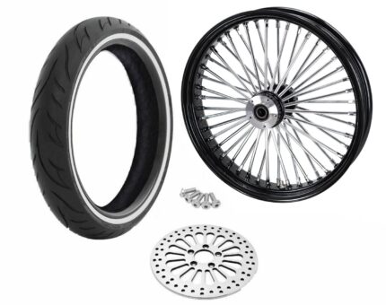21 3.5 Black 46 Fat King Spoke Front Wheel Rim Package WW Single Disc 08+ Harley