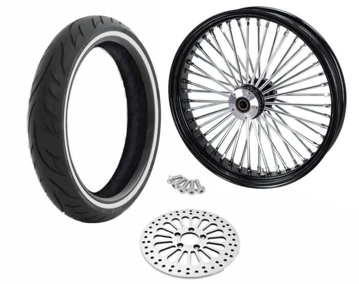 21 3.5 Black 46 Fat King Spoke Front Wheel Rim Package WW Single Disc 08+ Harley