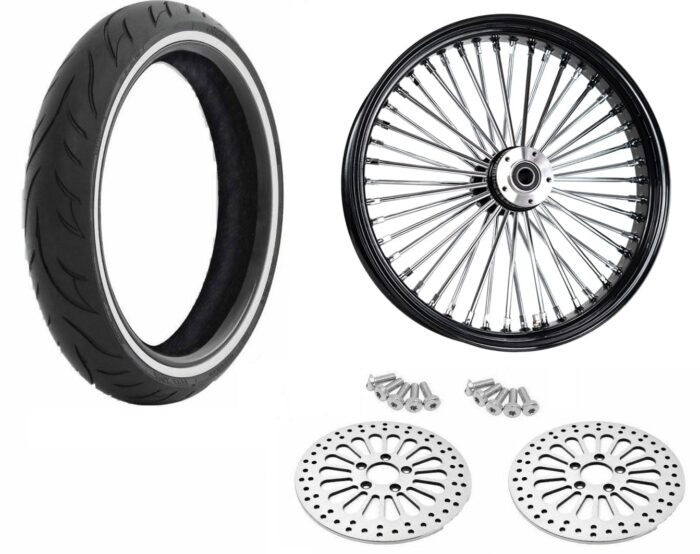 21 3.5 Black 46 Fat King Spoke Wheel Tire Package WW Dual Disc Harley Touring