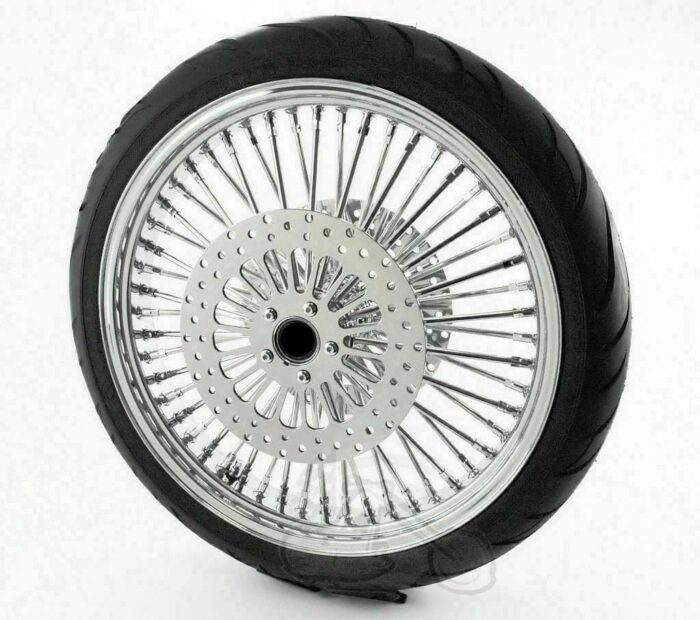 21 3.5 Chrome 46 Fat Spoke Blackwall Front Wheel Package 2008+ Harley with Dual Disc
