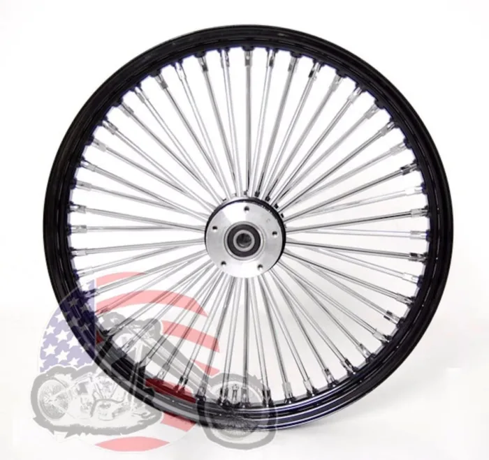 21 x 3.5 48 Fat King Spoke Front Wheel Black Rim Dual Disc Harley Touring Bagger