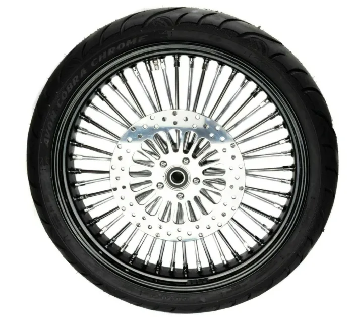 21 x 3.5 Black 46 Fat King Spoke Front Single Disc Wheel Rim Package BW Harley