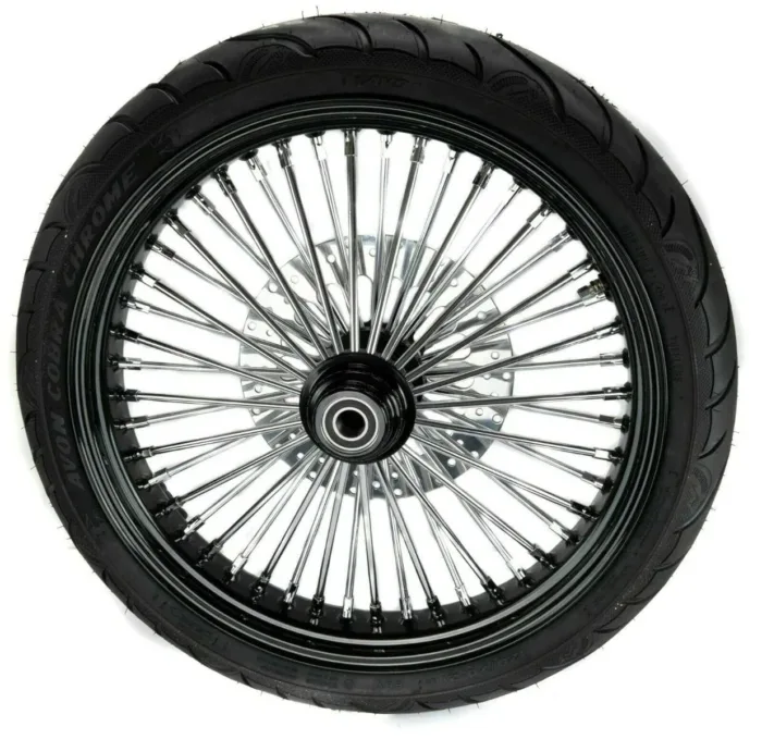 21 x 3.5 Black 46 Fat King Spoke Front Single Disc Wheel Rim Package BW Harley