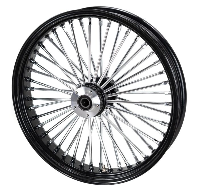 21 x 3.5 Chrome 46 Fat Spoke Front Black Rim Wheel Harley Touring Dual Disc
