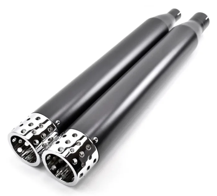 4" Black Swiss Cheese Slip-On Mufflers Exhaust Pipes 2017-2020 Harley Touring