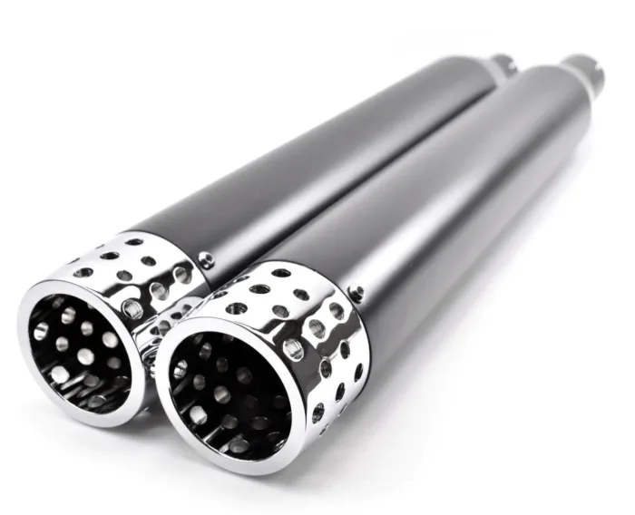 4" Black Swiss Cheese Slip-On Mufflers Exhaust Pipes 2017-2020 Harley Touring