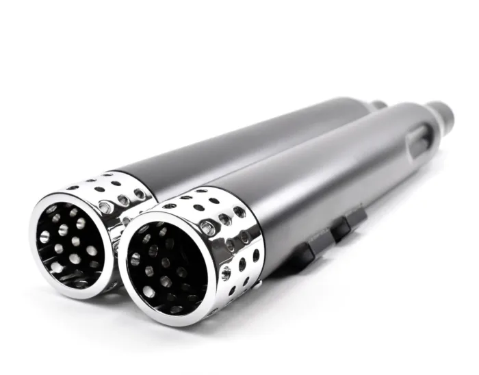 4" Black Swiss Cheese Slip-On Mufflers Exhaust Pipes 2017-2020 Harley Touring