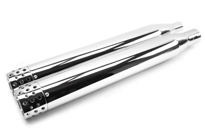 4" Chrome Swiss Cheese Drilled Slip-On Mufflers Exhaust Pipes Harley Touring 17+