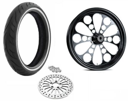 Black Kool Kat 21 x 3.5 Single Disc Billet Mag Wheel Tire Package WW Harley 08+