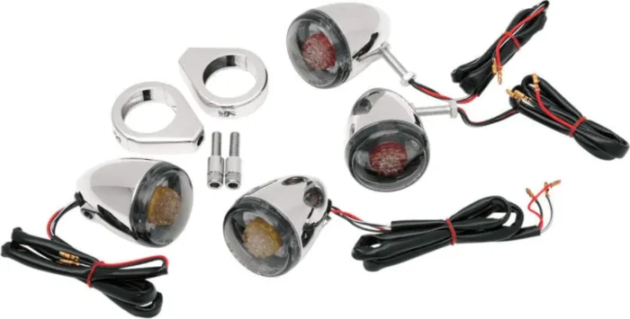 Chrome Deuce Style Front Rear Turn Signal Set Harley Softail Dyna Sportster FXR