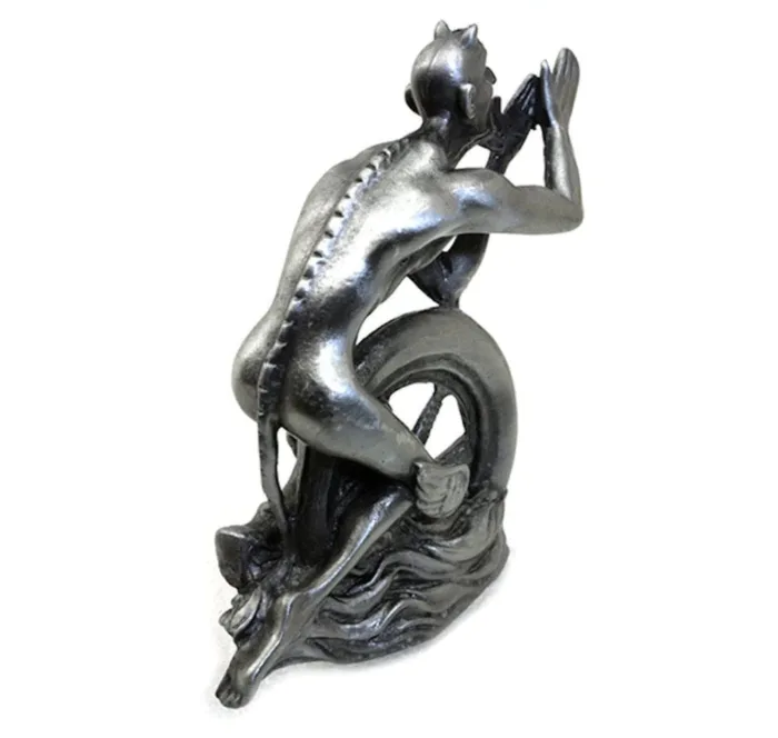 Devil and Wheel Front Fender Ornament Silver Pewter Finish Harley Custom Vintage