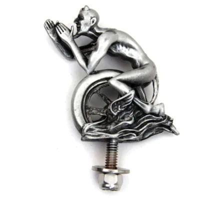 Devil and Wheel Front Fender Ornament Silver Pewter Finish Harley Custom Vintage