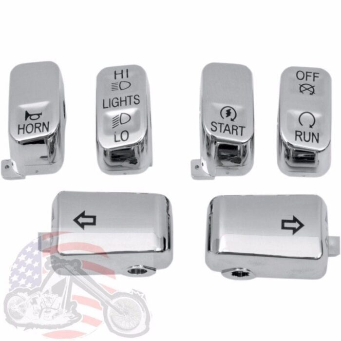 Drag 6 Piece Chrome Button Switch Cap Handlebar Control Kit Harley Dyna Softail