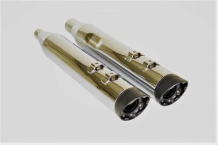 Fuel Moto Chrome Jackpot Hi Roller Slip On Mufflers 99-16 Harley Twin-Cam Black