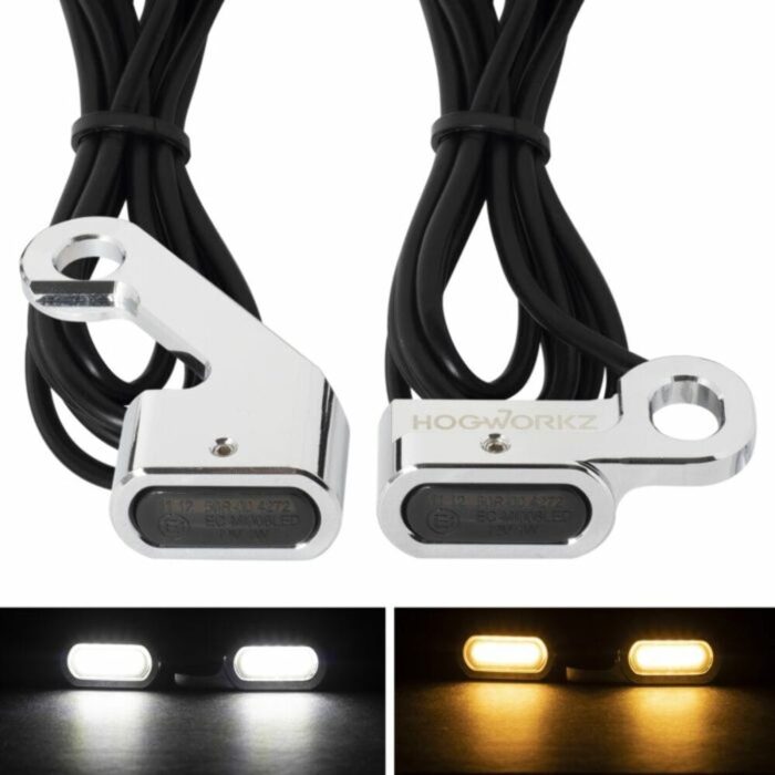 Hogworkz LED Handlebar DRL Turn Signals Lights Chrome 60" Wire Harley Davidson