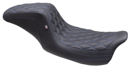Mustang Double Diamond Squareback Seat Sky Blue Seat Harley Touring 2008+