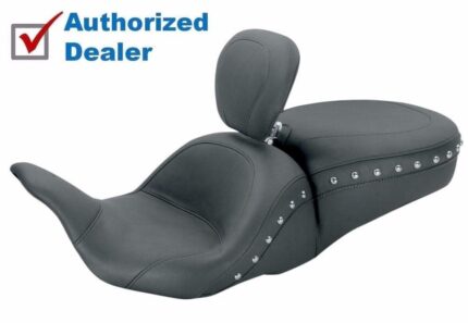 Mustang LowDown One-Piece Vintage Seat Chrome Studs Backrest 09Up Harley Touring