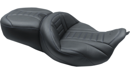 Mustang One Piece Deluxe Touring Seat Black Blue Vinyl Harley Bagger Trike 2008+
