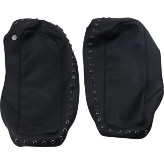 Mustang Saddlebag Black Lid Covers Black Studs 14-21 Harley Touring
