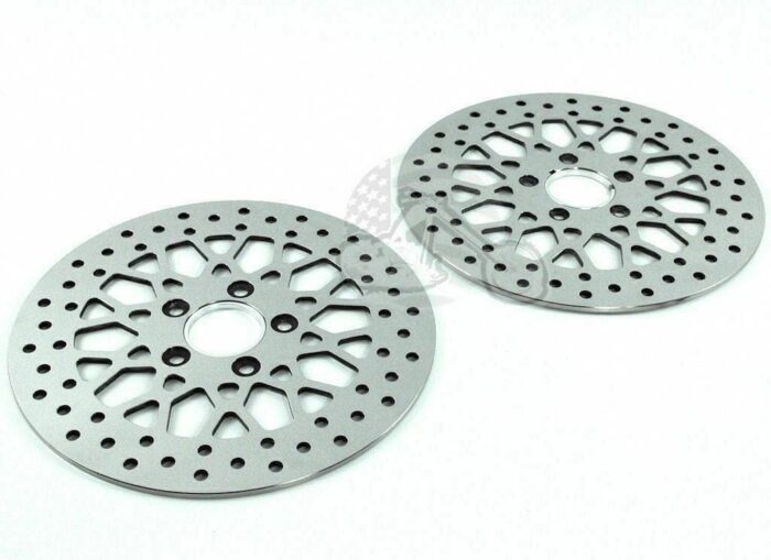 Polished 11.5" Mesh Spoke Stainless Front Rear Disc Brake Rotors Pair Set Harley