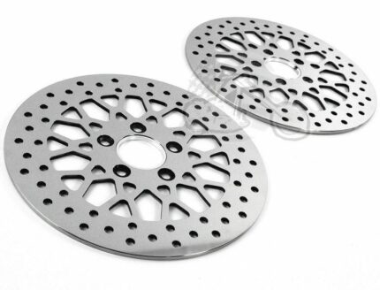Polished 11.5" Mesh Spoke Stainless Front Rear Disc Brake Rotors Pair Set Harley