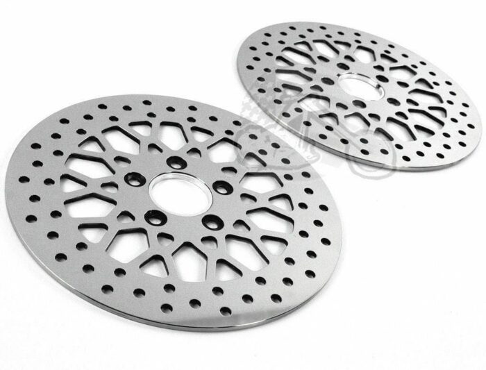 Polished 11.5" Mesh Spoke Stainless Front Rear Disc Brake Rotors Pair Set Harley