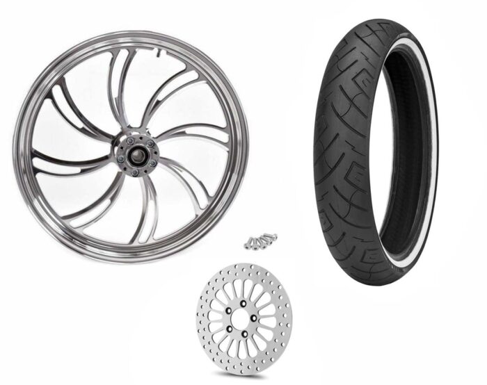 Polished Billet 21 3.5 Vortex Front Wheel SD Rim Tire Package WW Harley Touring