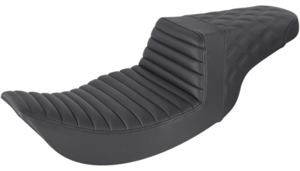 Saddlemen Black Step 2 Up Lattice Stitch Tuck N Roll Seat Harley Touring 97-07