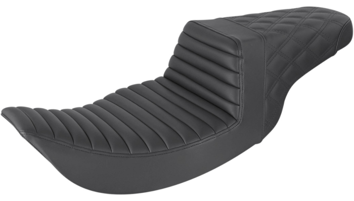 Saddlemen Black Step 2 Up Lattice Stitch Tuck N Roll Seat Harley Touring 97-07