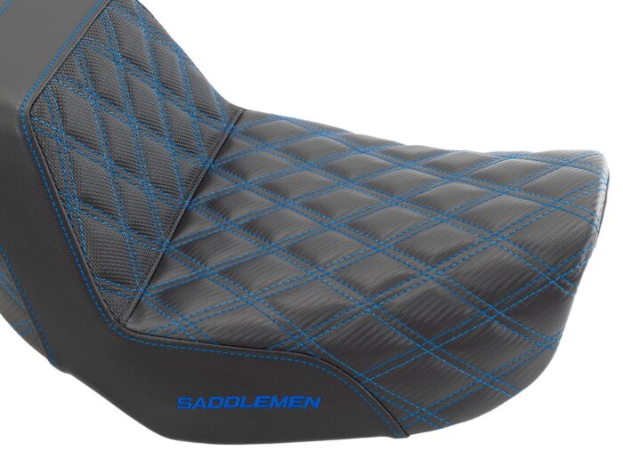 Saddlemen Blue Step 2 Up Lattice Diamond Stitch Seat Harley 06-17 Dyna FXD FLD