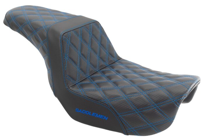 Saddlemen Blue Step 2 Up Lattice Diamond Stitch Seat Harley 06-17 Dyna FXD FLD