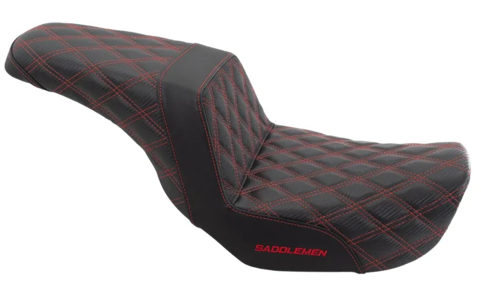 Saddlemen Red Step 2 Up Lattice Diamond Stitch Seat Harley 06-17 Dyna FXD FLD