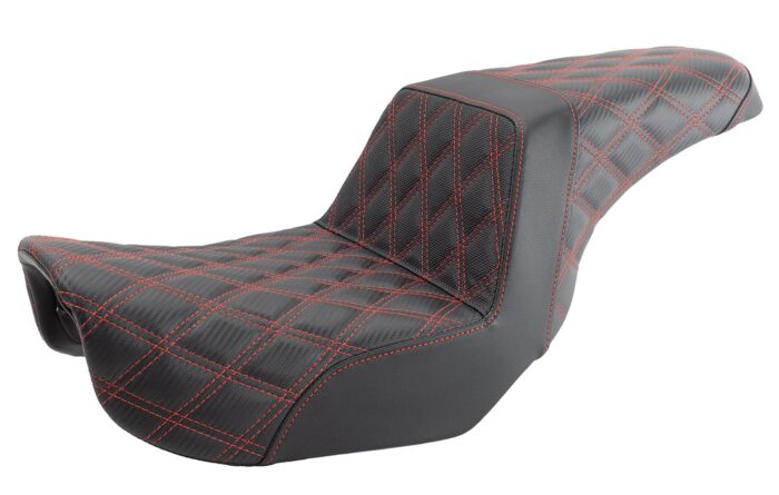 Saddlemen Red Step 2 Up Lattice Diamond Stitch Seat Harley 06-17 Dyna FXD FLD