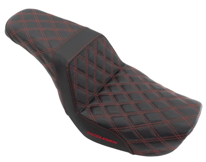 Saddlemen Red Step 2 Up Lattice Diamond Stitch Seat Harley 06-17 Dyna FXD FLD