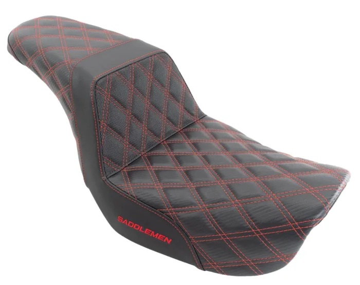 Saddlemen Red Step 2 Up Lattice Diamond Stitch Seat Harley 06-17 Dyna FXD FLD