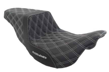 Saddlemen Silver Lattice Stitch Carbon Fiber Gripper Step Up Seat Harley Touring