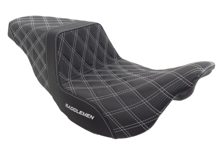 Saddlemen Silver Lattice Stitch Carbon Fiber Gripper Step Up Seat Harley Touring