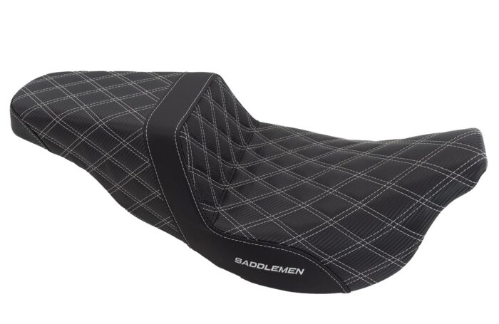 Saddlemen Silver Lattice Stitch Carbon Fiber Gripper Step Up Seat Harley Touring