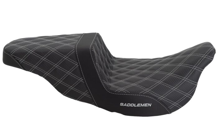 Saddlemen Silver Lattice Stitch Carbon Fiber Gripper Step Up Seat Harley Touring