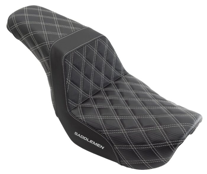 Saddlemen Silver Step 2 Up Lattice Diamond Stitch Seat Harley 06-17 Dyna FXD FLD