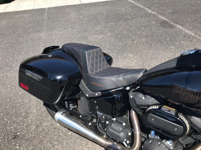 Saddlemen Step Up Brown Lattice Stitch Carbon Gripper Seat Harley Softail FXLRS
