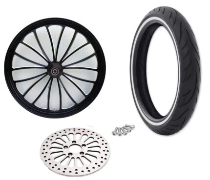 Ultima Manhattan Black 23" x 3.5" Front Wheel Rim WW Tire Package Harley 84-07