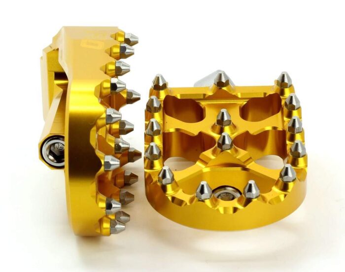 Flo Moto Gold Aluminum Motorcycle MX Platform Foot Pegs Pair Set Harley Custom