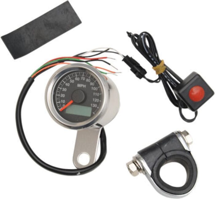 Hard Drive 48mm Mini Electronic Speedometer Speedo Black Face LED Harley Chopper