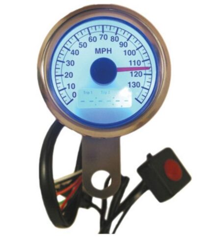 Hard Drive 48mm Mini Electronic Speedometer Speedo White Face LED Harley Chopper